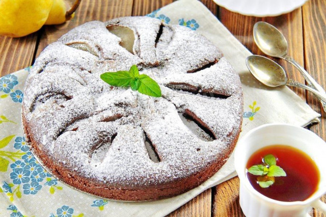 шоколадний пиріг з грушами