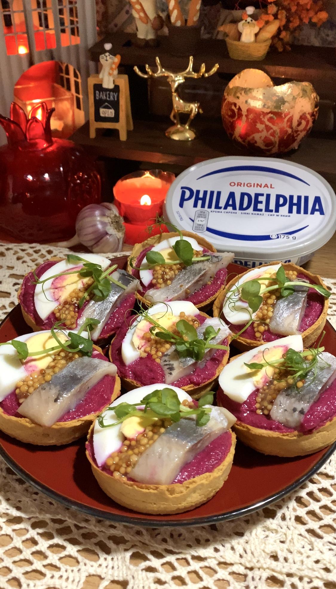 Святкова закуска в тарталетках з буряком та оселедцем😋