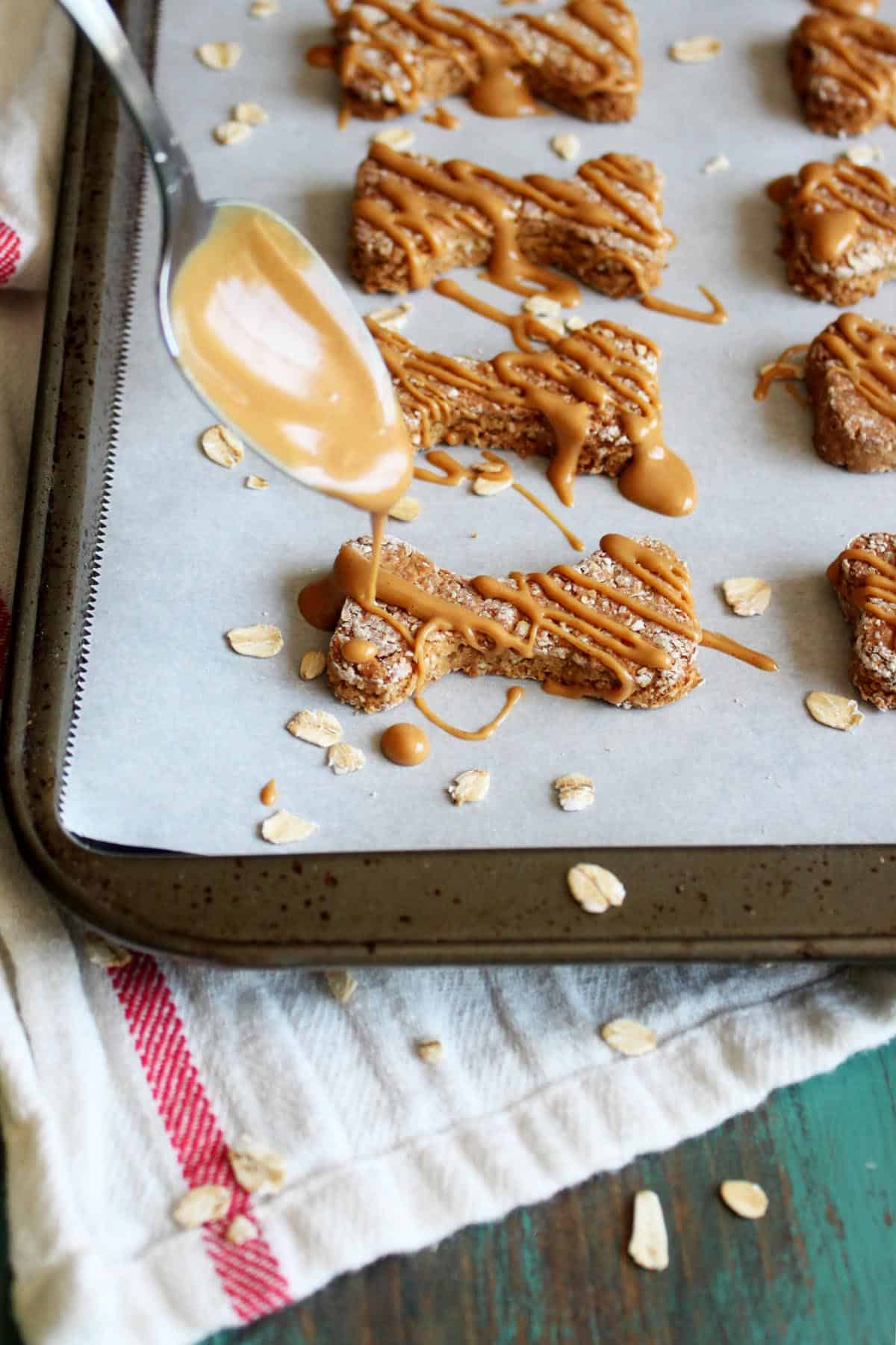 peanut butter apple dog treats with oat flour