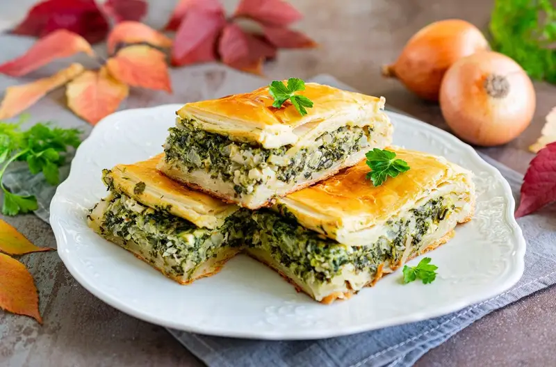 Spanakopita - Greek layered pie with spinach and feta cheese