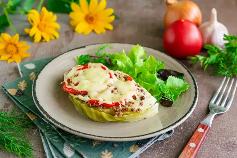 Steaks from young cabbage with minced meat