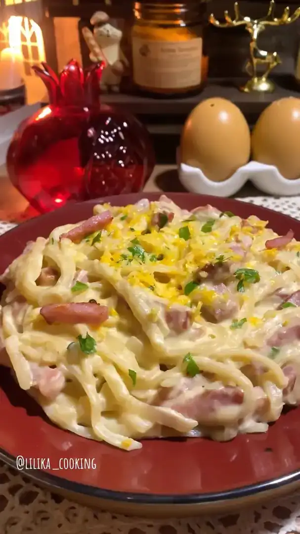 Паста карбонара з шинкою🤤