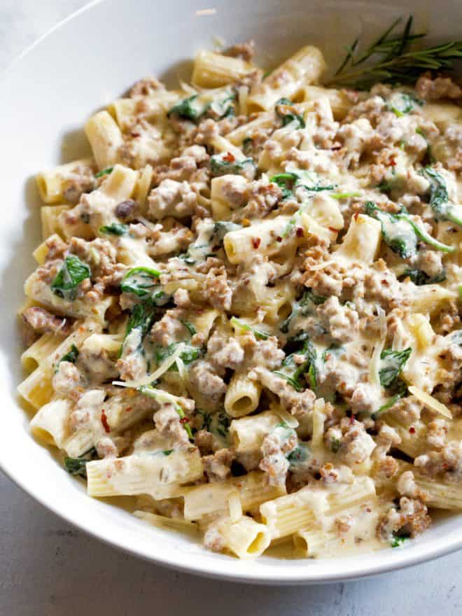 creamy sausage and spinach pasta