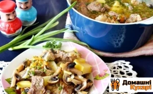 Печеня зі свинини з картоплею і грибами