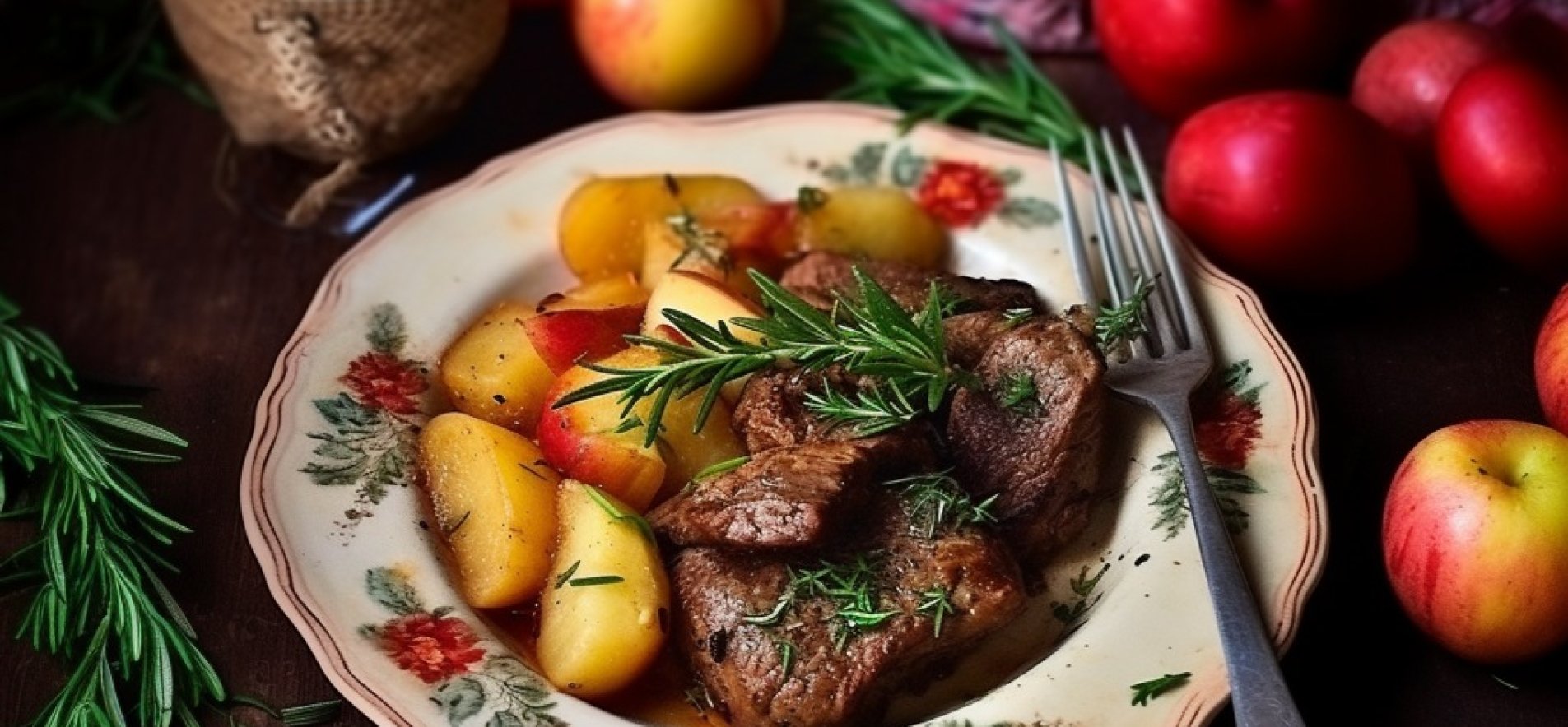Куряча печінка з тушкованими яблуками